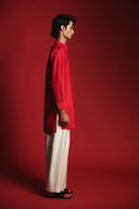 Scarlet Silk Men's Pleated Placket Kurta