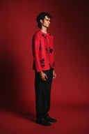 Scarlet Silk Embroidered Men's Round Neck Jacket