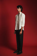 Charcoal Silk Men's Pleated Tapered Pants