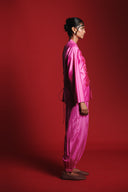 Gulabi Silk Embroidered Women's Mandarin Top Set