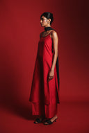 Scarlet Silk Embroidered Women's Slip Kurta