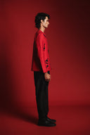 Scarlet Silk Embroidered Men's Round Neck Jacket