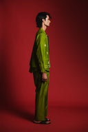 Fern Silk Embroidered Men's Collarless Nehru Jacket Set