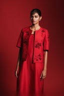 Scarlet Silk Embroidered Women's Collarless Jacket
