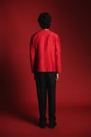 Scarlet Silk Embroidered Men's Round Neck Jacket