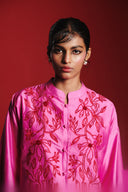 Gulabi Silk Embroidered Women's Mandarin Top Set