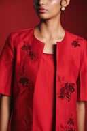 Scarlet Silk Embroidered Women's Collarless Jacket