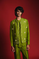 Fern Silk Embroidered Men's Collarless Nehru Jacket