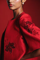 Scarlet Silk Embroidered Women's Collarless Jacket