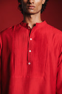 Scarlet Silk Men's Pleated Placket Kurta