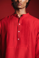 Scarlet Silk Men's Pleated Placket Kurta