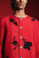 Scarlet Silk Embroidered Men's Round Neck Jacket