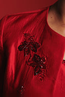 Scarlet Silk Embroidered Women's Collarless Jacket