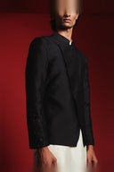 Charcoal Silk Embroidered Men's Bandhgala Jacket