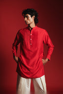 Scarlet Silk Men's Pleated Placket Kurta