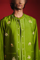 Fern Silk Embroidered Men's Collarless Nehru Jacket Set