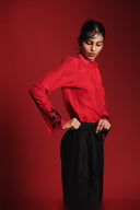 Charcoal Silk Women's Tie Waist Pants