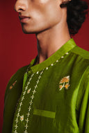 Fern Silk Embroidered Men's Collarless Nehru Jacket