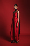 Scarlet Silk Embroidered Women's Slip Kurta