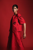 Scarlet Silk Embroidered Women's Collarless Jacket