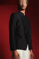 Charcoal Silk Embroidered Men's Bandhgala Jacket