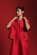 Scarlet Silk Embroidered Women's Collarless Jacket