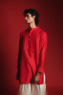 Scarlet Silk Men's Pleated Placket Kurta