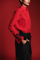 Charcoal Silk Women's Tie Waist Pants