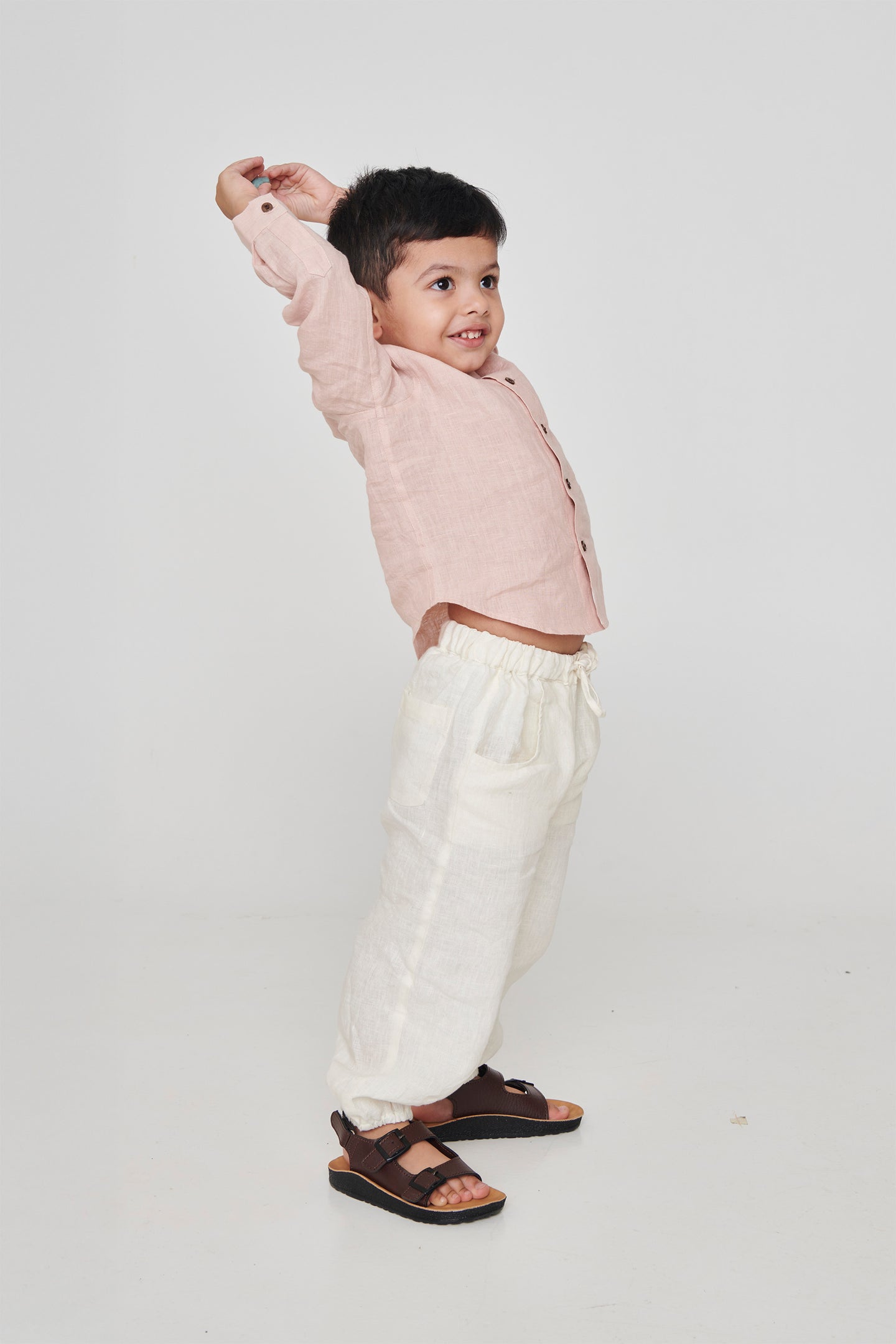Blush Linen Boys Band Collar Shirt image 2