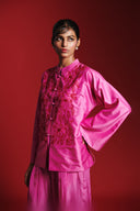 Gulabi Silk Embroidered Women's Mandarin Top Set