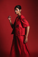 Scarlet Silk Embroidered Women's Half Sleeves Jacket