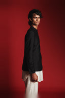 Charcoal Silk Embroidered Men's Bandhgala Jacket