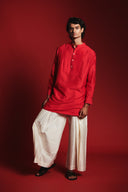 Scarlet Silk Men's Pleated Placket Kurta