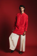 Scarlet Silk Men's Pleated Placket Kurta