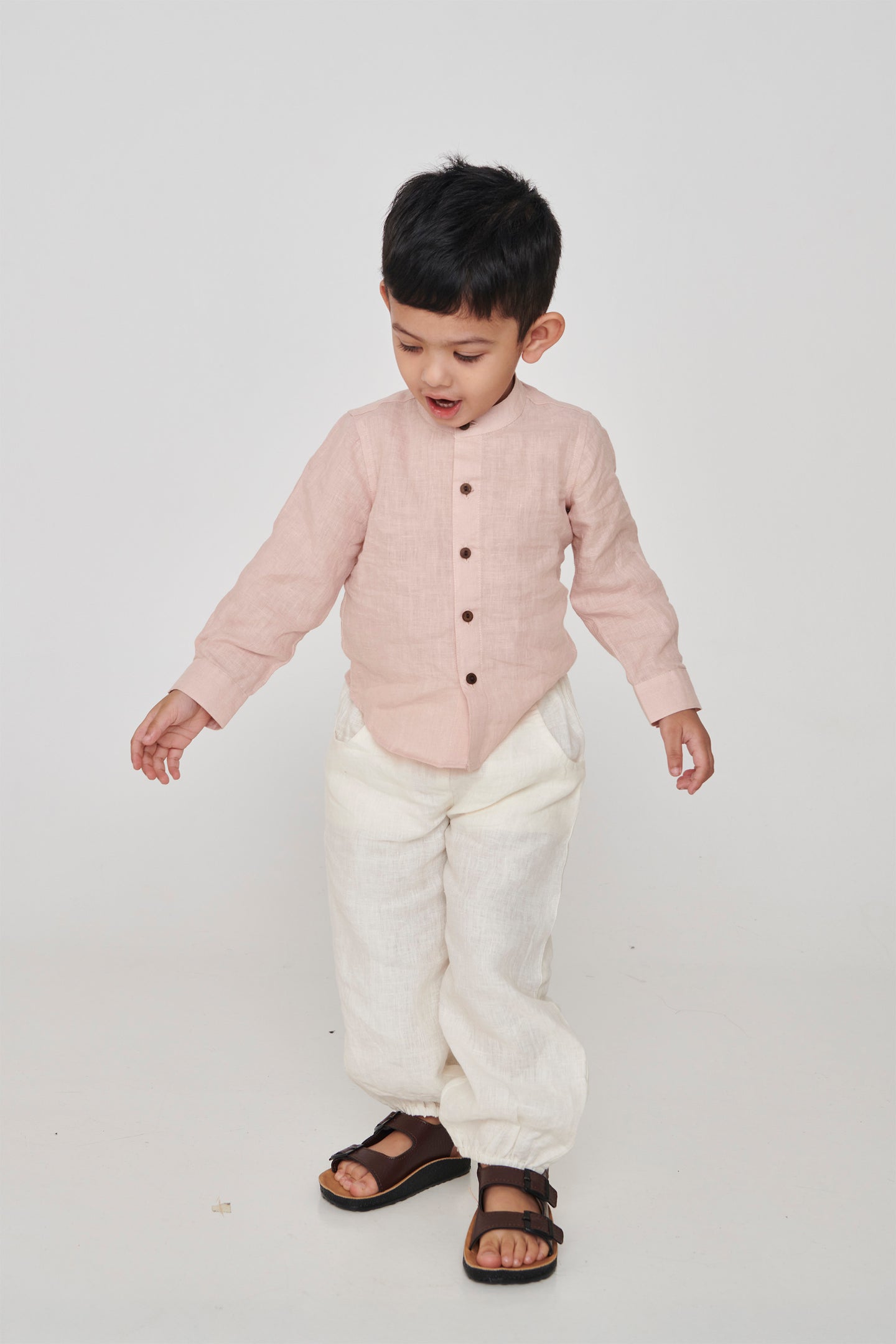 Blush Linen Boys Band Collar Shirt image 3