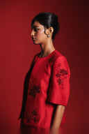 Scarlet Silk Embroidered Women's Half Sleeves Jacket