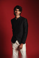 Charcoal Silk Embroidered Men's Bandhgala Jacket