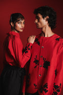 Scarlet Silk Embroidered Men's Round Neck Jacket