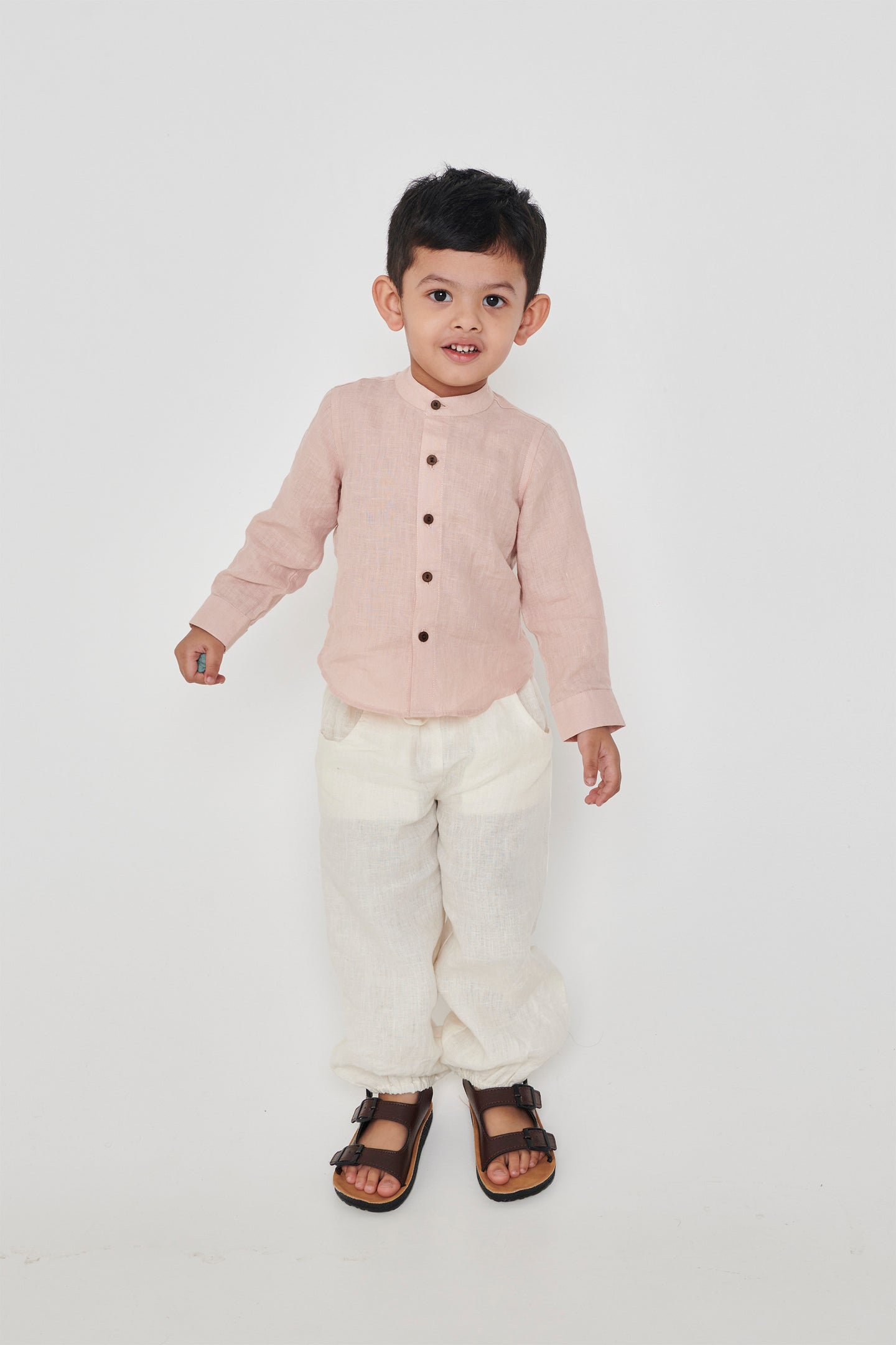 Blush Linen Boys Band Collar Shirt