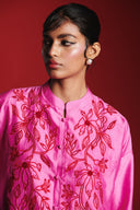 Gulabi Silk Embroidered Women's Mandarin Top Set
