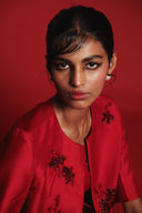 Scarlet Silk Embroidered Women's Half Sleeves Jacket