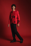 Scarlet Silk Embroidered Men's Round Neck Jacket