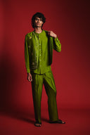 Fern Silk Embroidered Men's Collarless Nehru Jacket