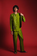 Fern Silk Men's Straight Pleated Pants