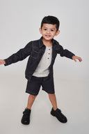 Graphite Linen Denim Boys Jacket Set - Sale