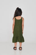 Safari Linen Girls Frill Dress