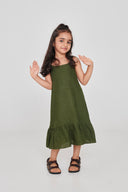 Safari Linen Girls Frill Dress