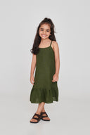 Safari Linen Girls Frill Dress