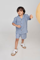 Sky Pinstripe Linen Boys Lounge Shorts - Sale