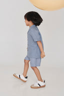 Sky Pinstripe Linen Boys Lounge Shorts - Sale